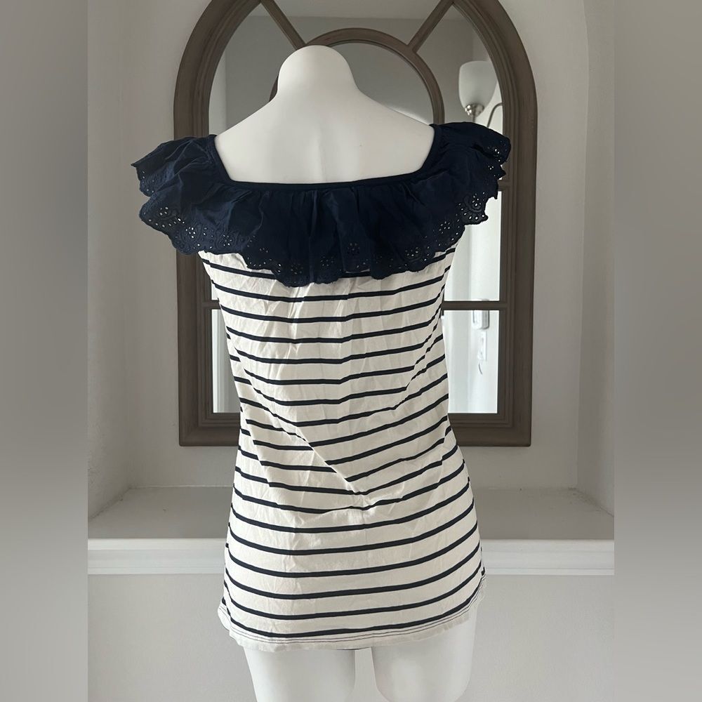 Lauren Ralph Lauren Striped Eyelet Ruffle Top, Cap Sleeve Round Neck Size XL NWT - Picture 7 of 14